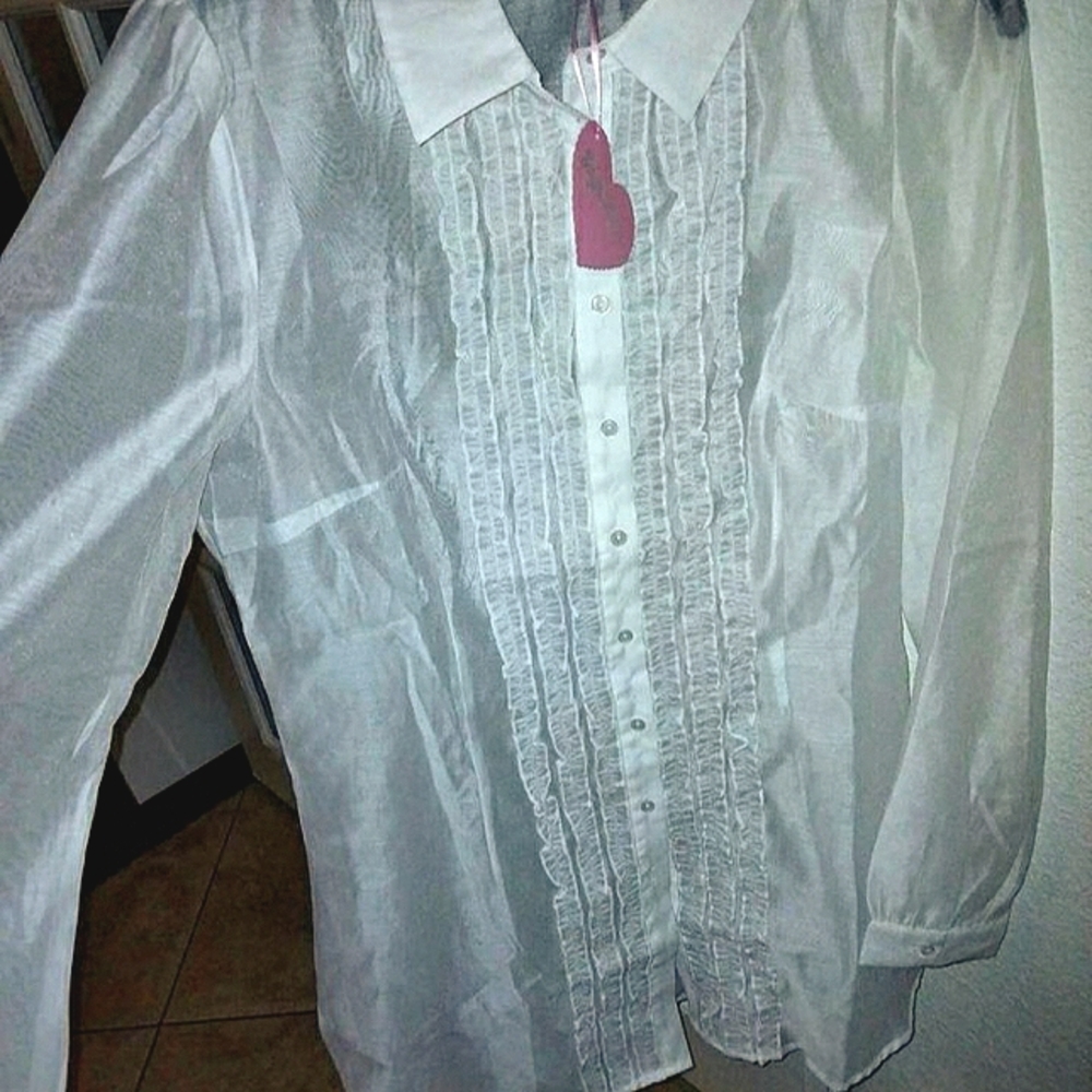 White button up ruffled shirt